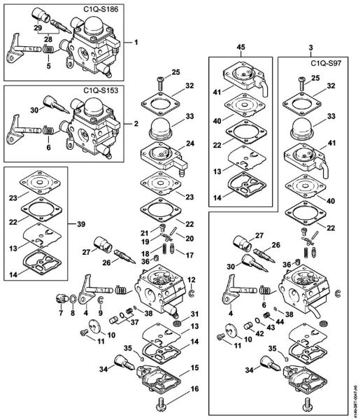 Carburetor C1Q-S186, C1Q-S153, C1Q-S97 KombiEngines (KM) KM 55 RC-E Stihl