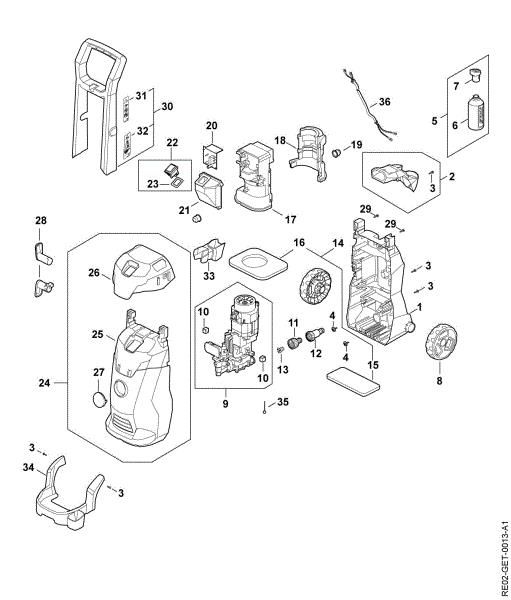 Picture of Chassis, Air baffle, Shroud, Switch housing RE 100.0 PLUS CONTROL