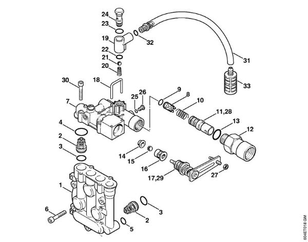 Valve block, Regulation valve block Electric pressure washers (RE) RE 125 K Stihl