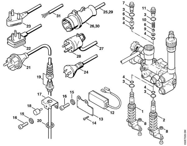 Control piston, Power cable Electric pressure washers (RE) RE 270 K Stihl