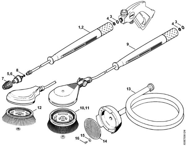 Rotory nozzle, rotory washing brush, Suction hose Electric pressure washers (RE) RE 360 K PLUS Stihl