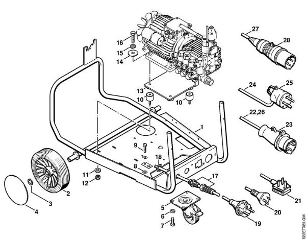 Chassis, Connecting cable Electric pressure washers (RE) RE 580 W Stihl