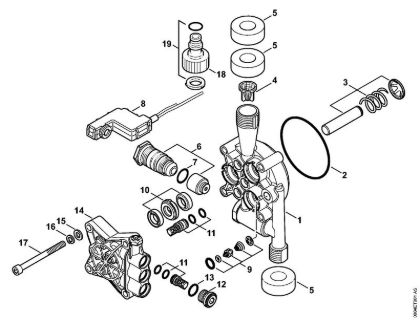Pump housing, valve block Electric pressure washers (RE) RE 88 Stihl