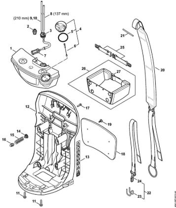 Fuel tank, Backplate Mistblowers (SR) SR 200-D Stihl