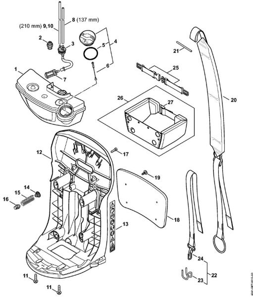 Fuel tank, Backplate Mistblowers (SR) SR 200-D Stihl