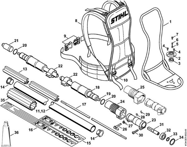 Support frame, Drive tube assembly Backpack brushcutters (FR) FR 350 Stihl