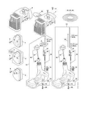 Picture of Muffler, Shroud, Fuel tank FS 120 2-MIX
