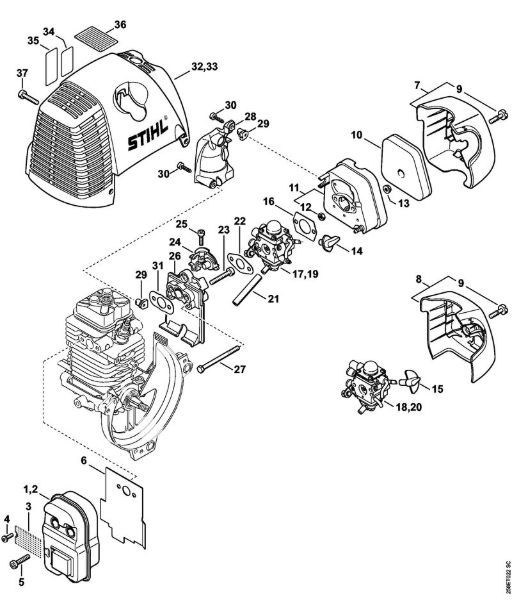 Muffler, Air filter Brushcutters (FS) FS 130 Stihl