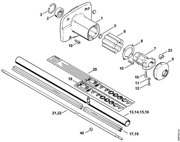 Clutch housing, Drive tube assembly Brushcutters (FS) FS 220 Stihl