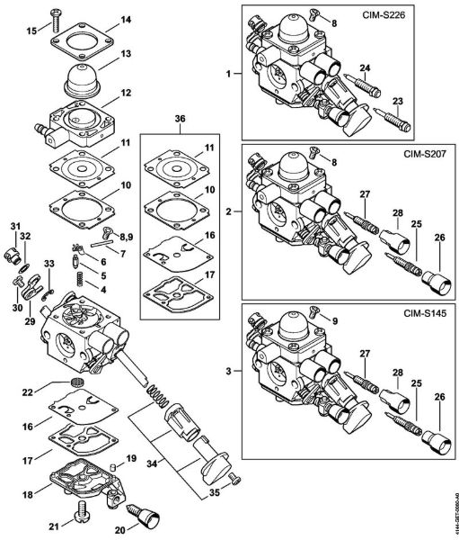 Carburetor C1M-S226, C1M-S207, C1M-S145 Brushcutters (FS) FS 50 C-E Stihl