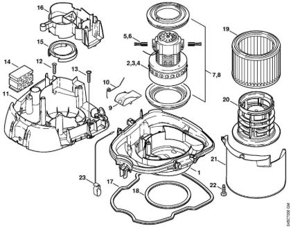 Motor Housing, Electric motor, Filter Vacuum cleaners (SE) SE 121 E Stihl