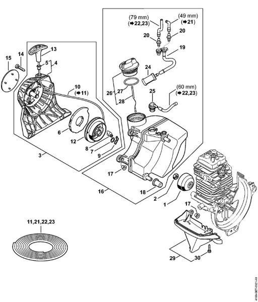 Rewind starter, Fuel tank BT 131 BT 131 brand Stihl