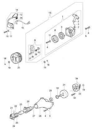Starter assy and clutch OM 36 Brushcutter