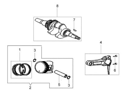 Crankshaft and piston MH 197 RK (K800 HC) Rotary tiller