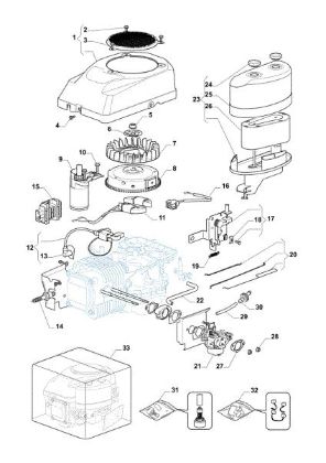Starter, carburetor and air filter OM 98L/14,5 K H Cat. 2015 Garden tractor
