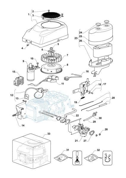 Starter, carburetor and air filter OM 98L/14,5 K H Cat. 2015 Garden tractor