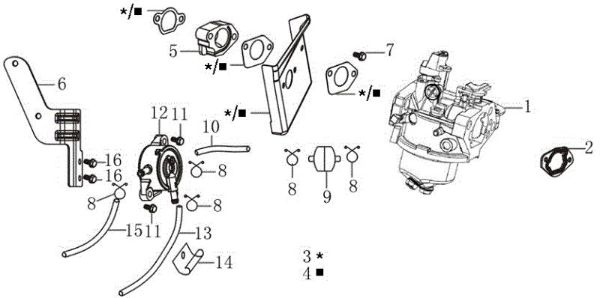 Carburetor OM 106/16 KH (K1600AVD) Cat. 2016 Garden tractor