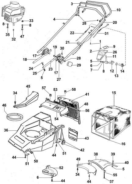 Handle and deck LUX 47 T Lawnmower