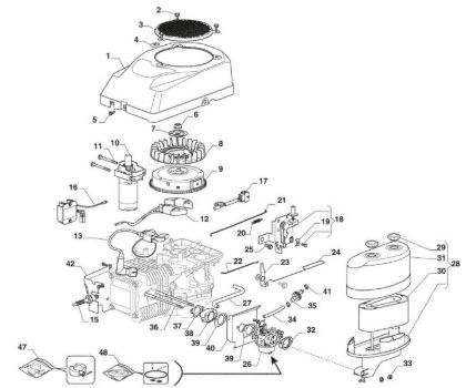 Starter, carburettor and air filter GLX 14-84H Garden tractor