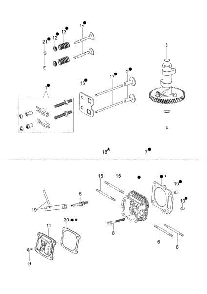 Cylinder head and valve G 53 TK (K700) Lawnmower