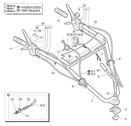 Handle-bar and control box WB 55 H 6,5 Flail mowers