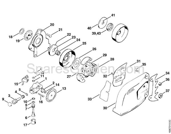 Oil pump, Clutch, Chain sprocket cover Gasoline chain saws (MS) 032 AVE Stihl