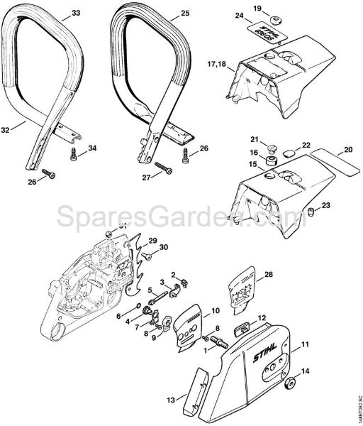 Chain tensioner, Shroud Gasoline chain saws (MS) 036 QS Stihl