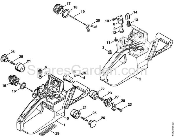 Tank housing, AV-System Gasoline chain saws (MS) 036 QS Stihl