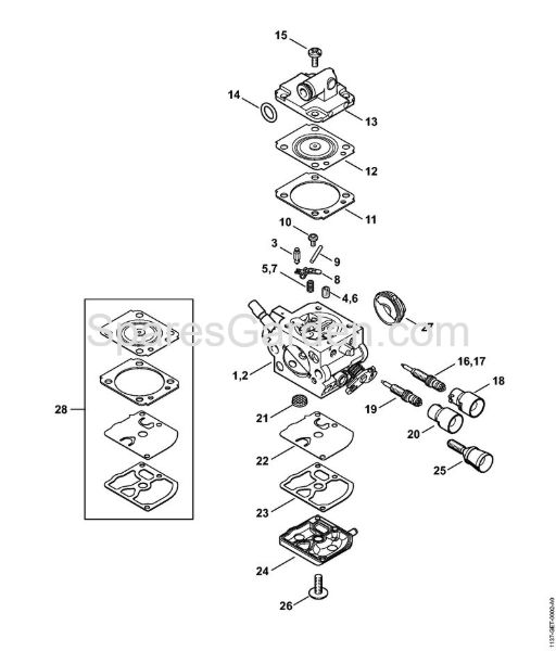 Carburetor 1137/17, 1137/06 Gasoline chain saws (MS) MS 193 T Stihl