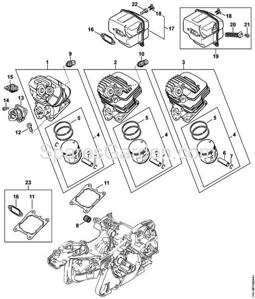 Cylinder, Muffler Gasoline chain saws (MS) MS 261 C-Q Stihl