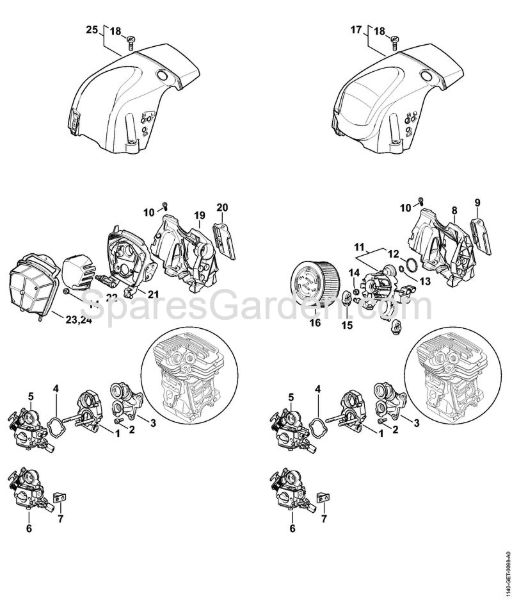 Carburetor bracket, Air filter, Shroud Gasoline chain saws (MS) MS 391 Stihl