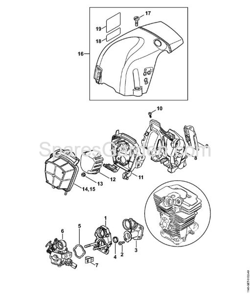 Carburetor bracket, Air filter, Shroud (28.2012) Gasoline chain saws (MS) MS 391 Stihl